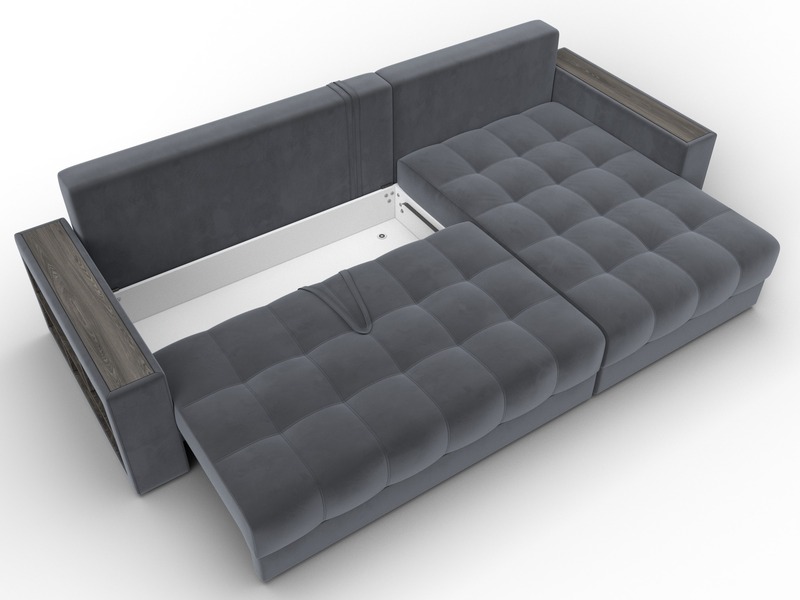 Диван угловой с декором и полкой Лига-050 НПБ, Велюр, SEVEN 17 серый