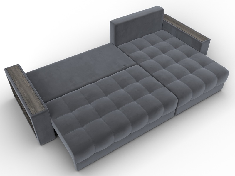 Диван угловой с декором и полкой Лига-050 НПБ, Велюр, SEVEN 17 серый