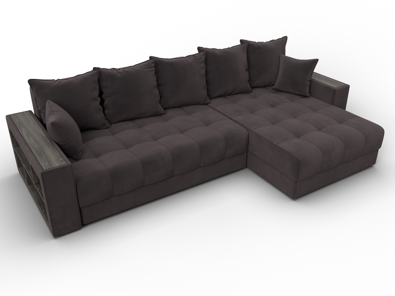 Диван угловой с декором и полкой Лига-050 НПБ, Велюр, SEVEN 727 коричневый