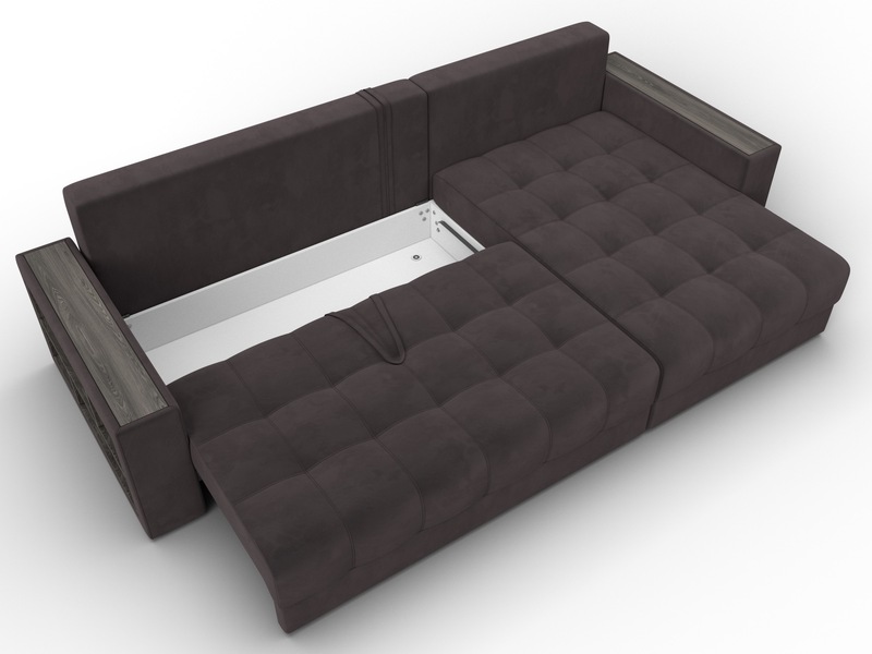 Диван угловой с декором и полкой Лига-050 НПБ, Велюр, SEVEN 727 коричневый