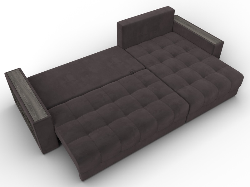 Диван угловой с декором и полкой Лига-050 НПБ, Велюр, SEVEN 727 коричневый