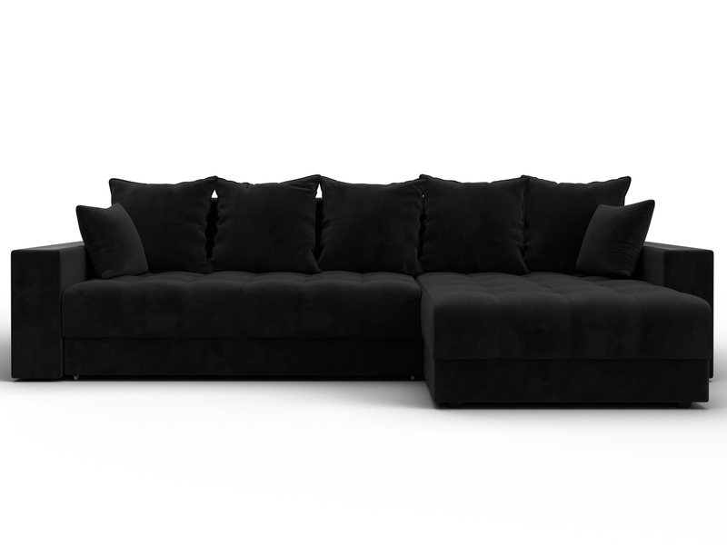 Диван угловой с декором и полкой Лига-050 НПБ, Велюр, SEVEN 35 черный