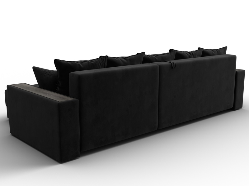 Диван угловой с декором и полкой Лига-050 НПБ, Велюр, SEVEN 35 черный