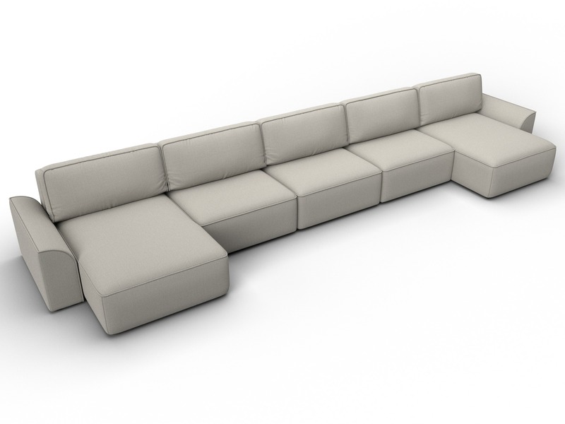 Диван П-образный Лига-048 НПБ МегаЛонг, Рогожка, Амур 02 бежевый