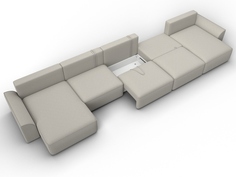 Диван П-образный Лига-048 НПБ МегаЛонг, Рогожка, Амур 02 бежевый