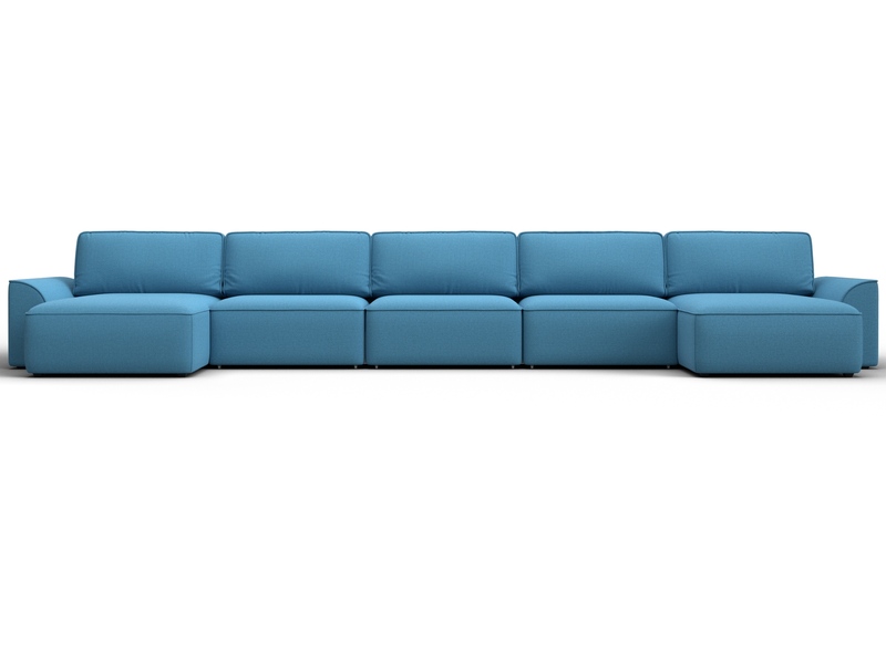 Диван П-образный Лига-048 НПБ МегаЛонг, Рогожка, Амур 10 голубой