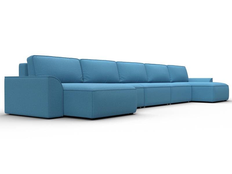 Диван П-образный Лига-048 НПБ МегаЛонг, Рогожка, Амур 10 голубой