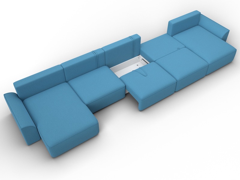 Диван П-образный Лига-048 НПБ МегаЛонг, Рогожка, Амур 10 голубой