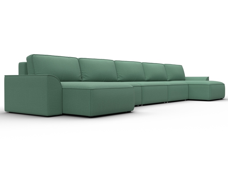 Диван П-образный Лига-048 НПБ МегаЛонг, Рогожка, Амур 11 зеленый