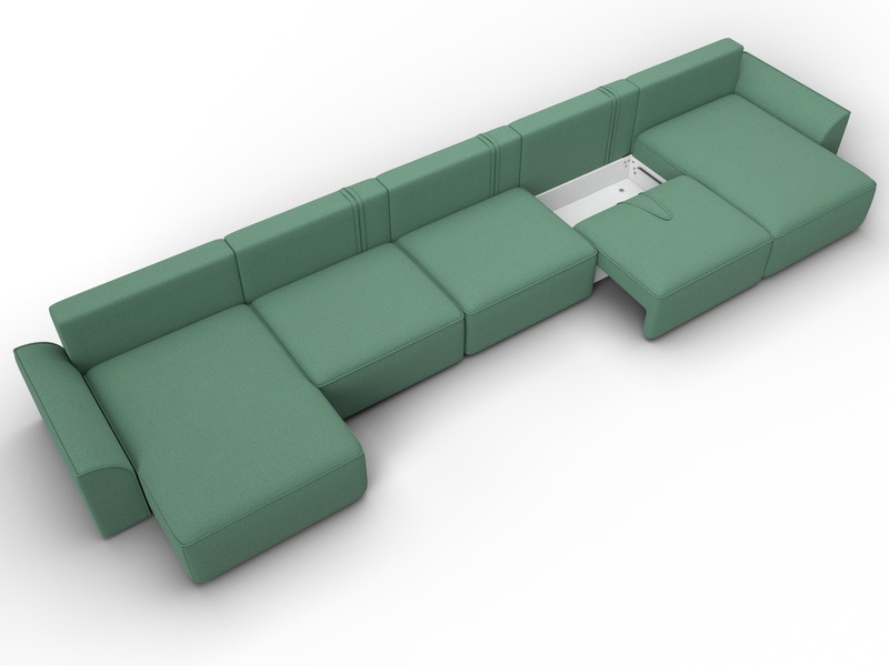 Диван П-образный Лига-048 НПБ МегаЛонг, Рогожка, Амур 11 зеленый
