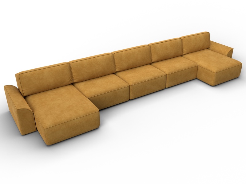 Диван П-образный Лига-048 НПБ МегаЛонг, Велюр, BRUT 10 желтый