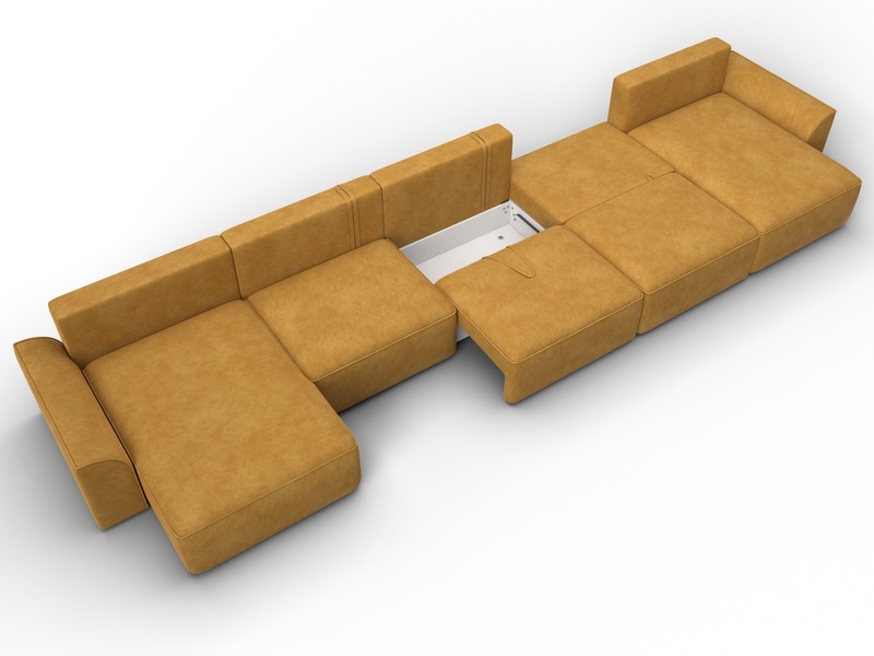 Диван П-образный Лига-048 НПБ МегаЛонг, Велюр, BRUT 10 желтый