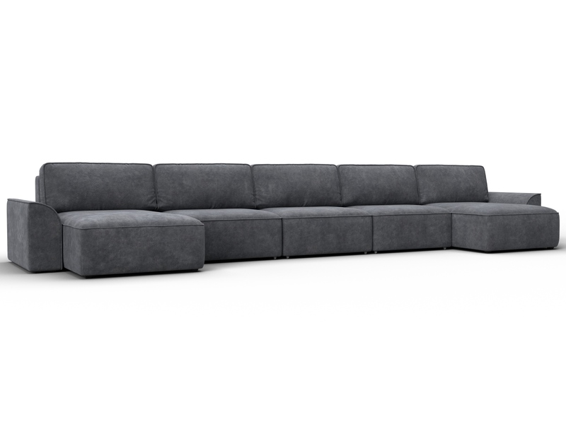 Диван П-образный Лига-048 НПБ МегаЛонг, Велюр, BRUT 16 темно-серый