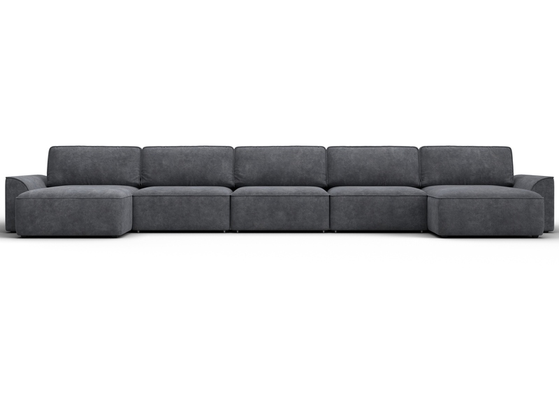 Диван П-образный Лига-048 НПБ МегаЛонг, Велюр, BRUT 16 темно-серый