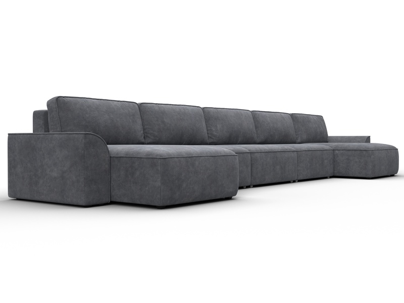 Диван П-образный Лига-048 НПБ МегаЛонг, Велюр, BRUT 16 темно-серый