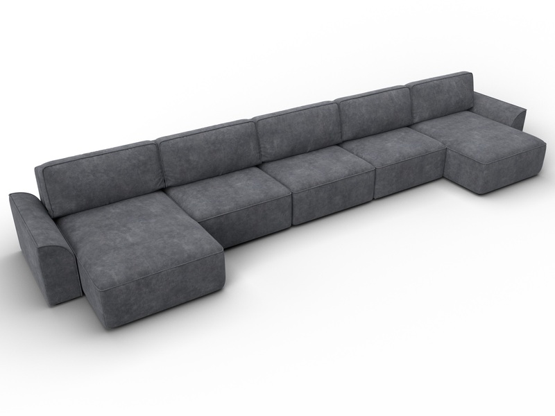 Диван П-образный Лига-048 НПБ МегаЛонг, Велюр, BRUT 16 темно-серый