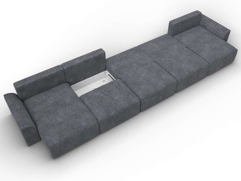 Диван П-образный Лига-048 НПБ МегаЛонг, Велюр, BRUT 16 темно-серый