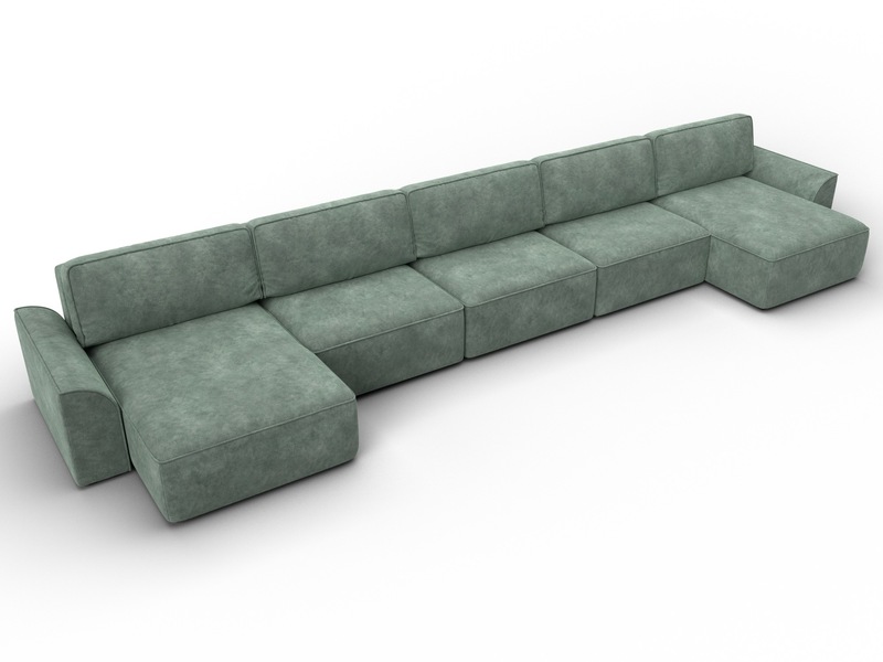 Диван П-образный Лига-048 НПБ МегаЛонг, Велюр, BRUT 08 зеленый