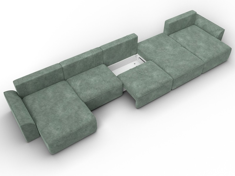 Диван П-образный Лига-048 НПБ МегаЛонг, Велюр, BRUT 08 зеленый