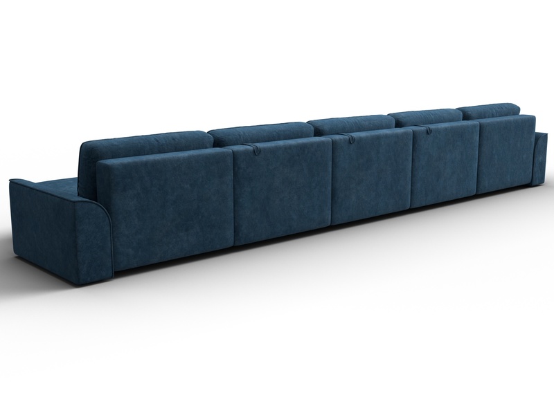 Диван П-образный Лига-048 НПБ МегаЛонг, Велюр, BRUT 11 синий