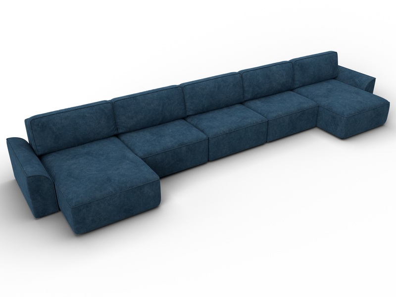 Диван П-образный Лига-048 НПБ МегаЛонг, Велюр, BRUT 11 синий