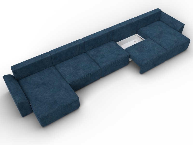 Диван П-образный Лига-048 НПБ МегаЛонг, Велюр, BRUT 11 синий