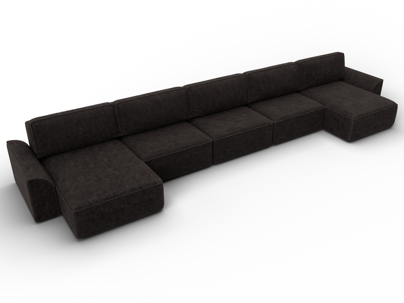 Диван П-образный Лига-048 НПБ МегаЛонг, Велюр, BRUT 17 коричневый