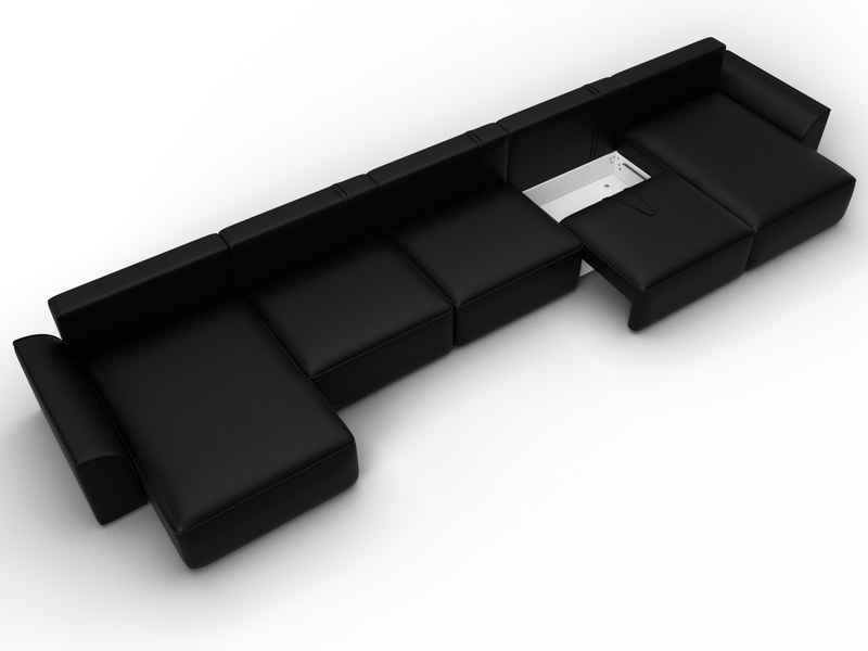 Диван П-образный Лига-048 НПБ МегаЛонг, Экокожа, GRIFON 18 черный