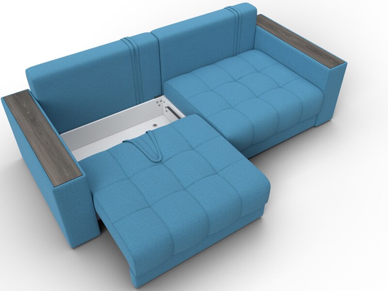 Диван прямой с декором Лига-049 НПБ, Рогожка, Амур 10 голубой