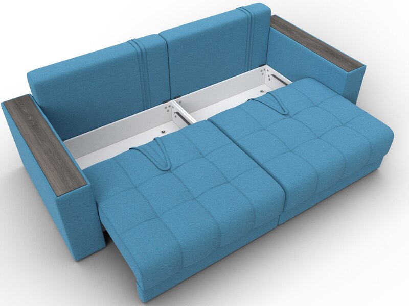 Диван прямой с декором Лига-049 НПБ, Рогожка, Амур 10 голубой