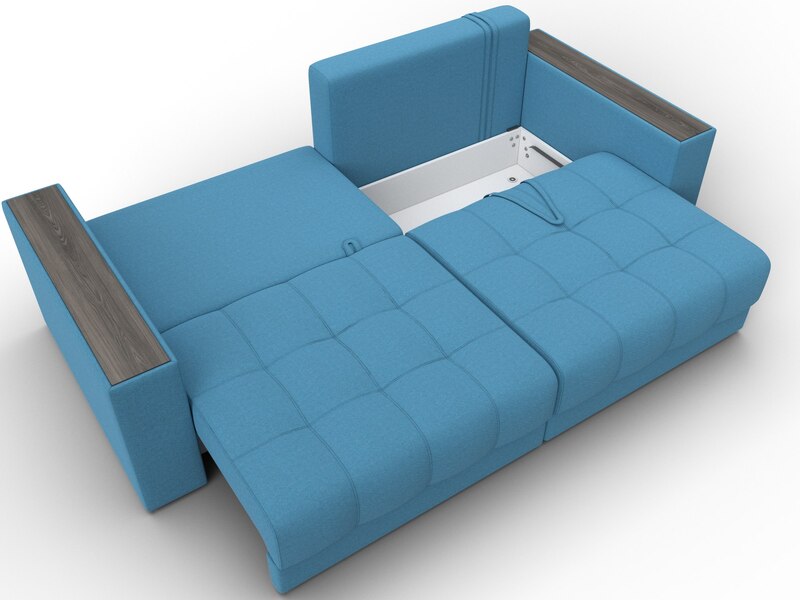 Диван прямой с декором Лига-049 НПБ, Рогожка, Амур 10 голубой