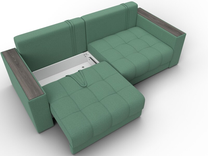 Диван прямой с декором Лига-049 НПБ, Рогожка, Амур 11 зеленый