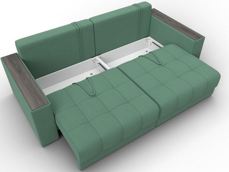 Диван прямой с декором Лига-049 НПБ, Рогожка, Амур 11 зеленый