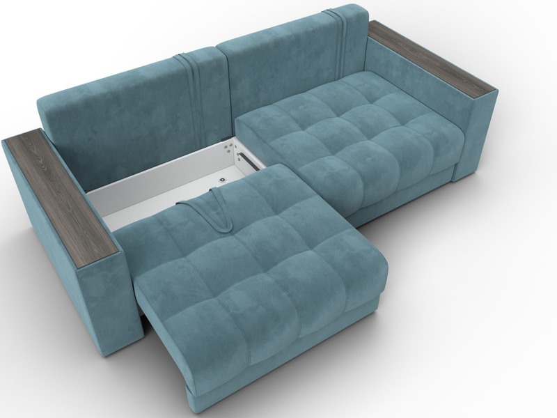 Диван прямой с декором Лига-049 НПБ, Велюр, SEVEN 113 бирюзовый