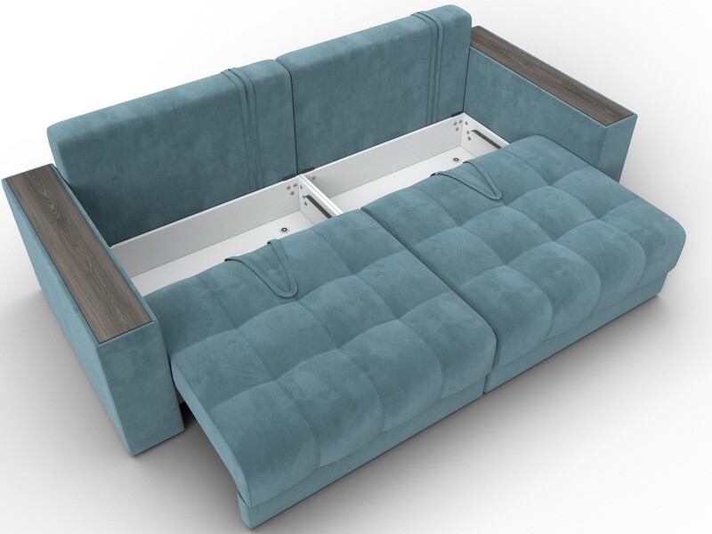 Диван прямой с декором Лига-049 НПБ, Велюр, SEVEN 113 бирюзовый