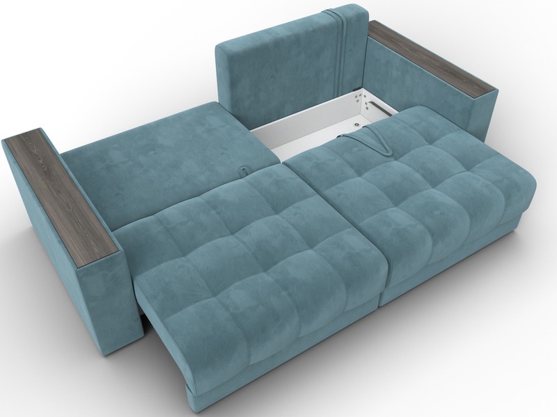 Диван прямой с декором Лига-049 НПБ, Велюр, SEVEN 113 бирюзовый