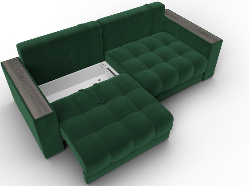 Диван прямой с декором Лига-049 НПБ, Велюр, SEVEN 626 зеленый