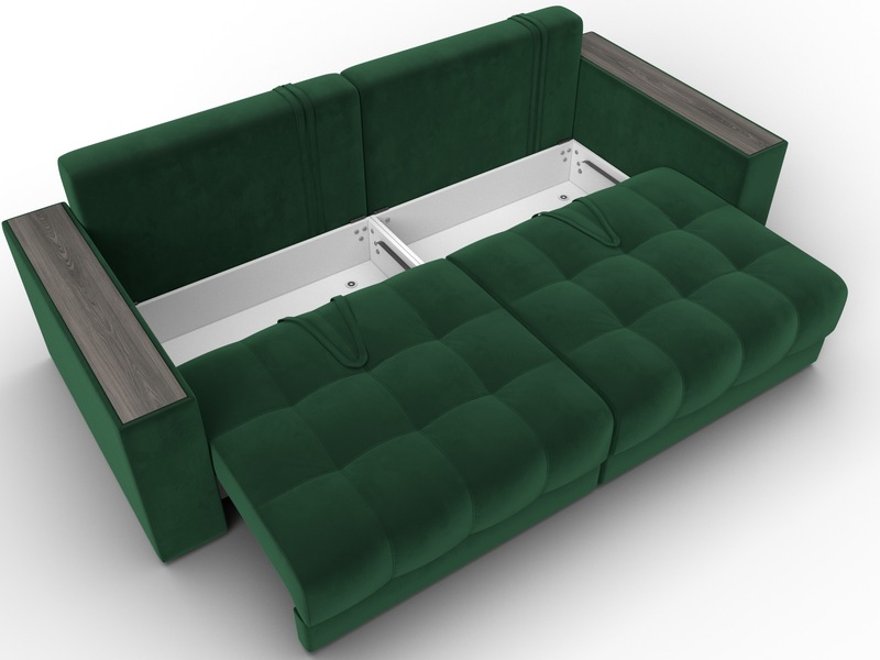 Диван прямой с декором Лига-049 НПБ, Велюр, SEVEN 626 зеленый