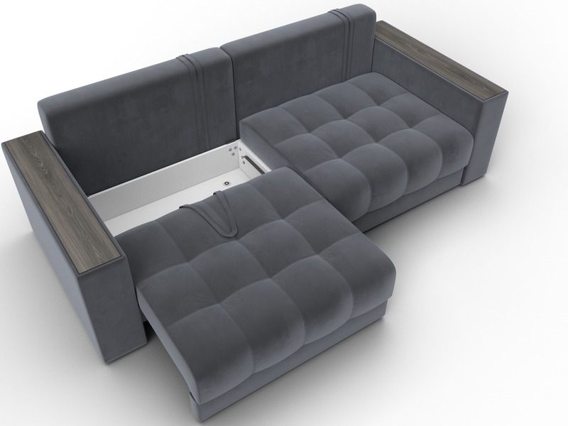 Диван прямой с декором Лига-049 НПБ, Велюр, SEVEN 17 серый