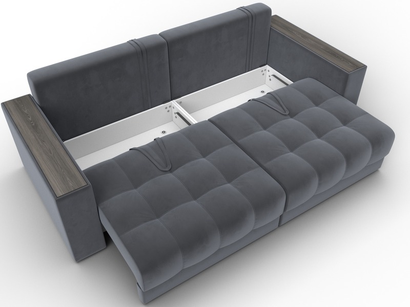 Диван прямой с декором Лига-049 НПБ, Велюр, SEVEN 17 серый