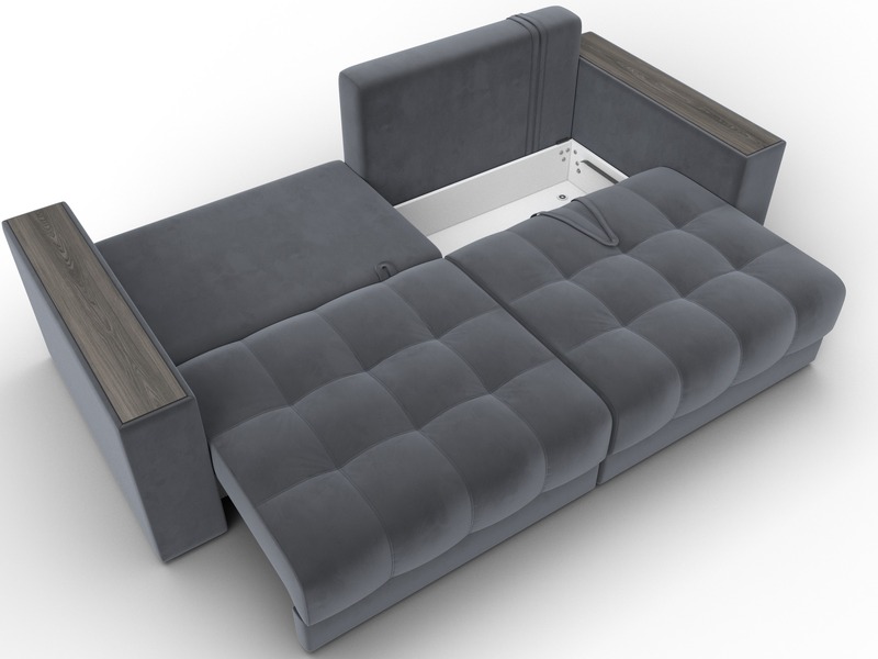 Диван прямой с декором Лига-049 НПБ, Велюр, SEVEN 17 серый