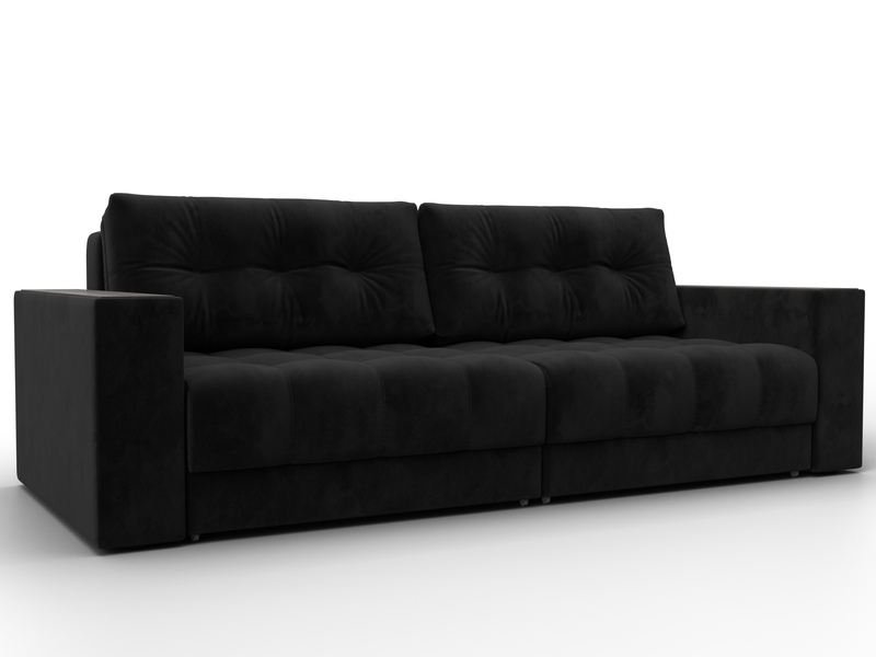 Диван прямой с декором Лига-049 НПБ, Велюр, SEVEN 35 черный