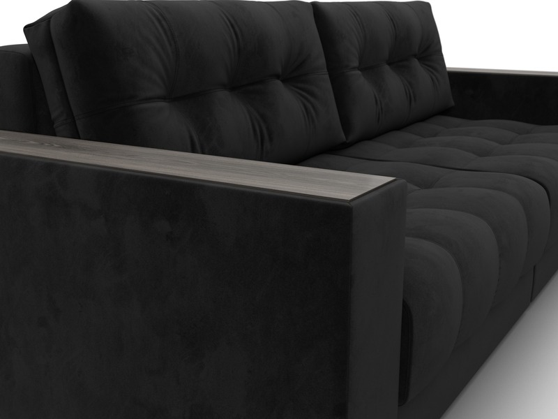 Диван прямой с декором Лига-049 НПБ, Велюр, SEVEN 35 черный