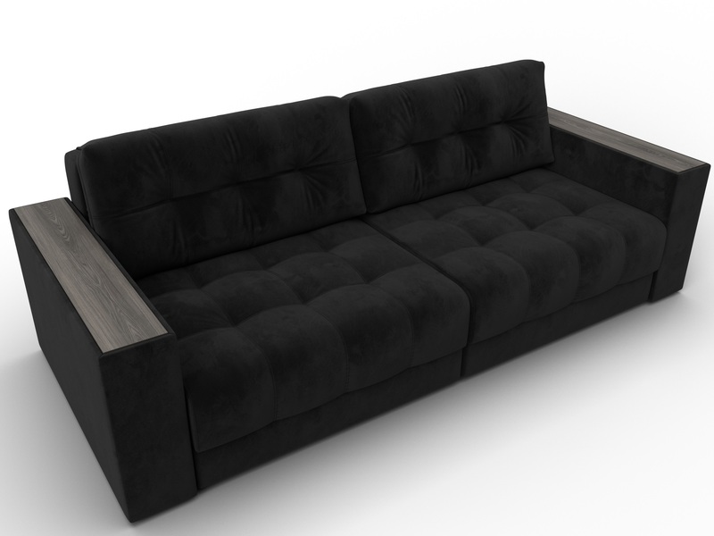 Диван прямой с декором Лига-049 НПБ, Велюр, SEVEN 35 черный