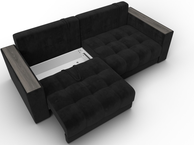 Диван прямой с декором Лига-049 НПБ, Велюр, SEVEN 35 черный