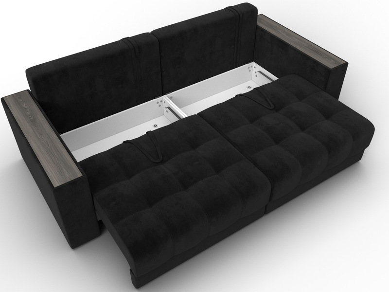 Диван прямой с декором Лига-049 НПБ, Велюр, SEVEN 35 черный