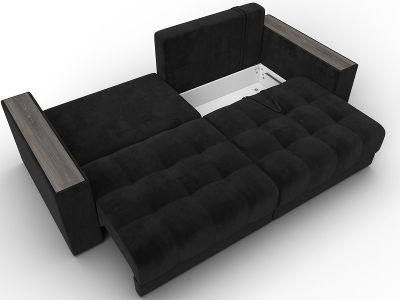 Диван прямой с декором Лига-049 НПБ, Велюр, SEVEN 35 черный