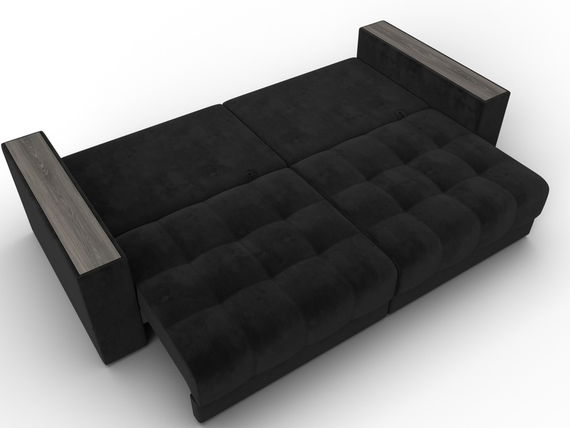 Диван прямой с декором Лига-049 НПБ, Велюр, SEVEN 35 черный