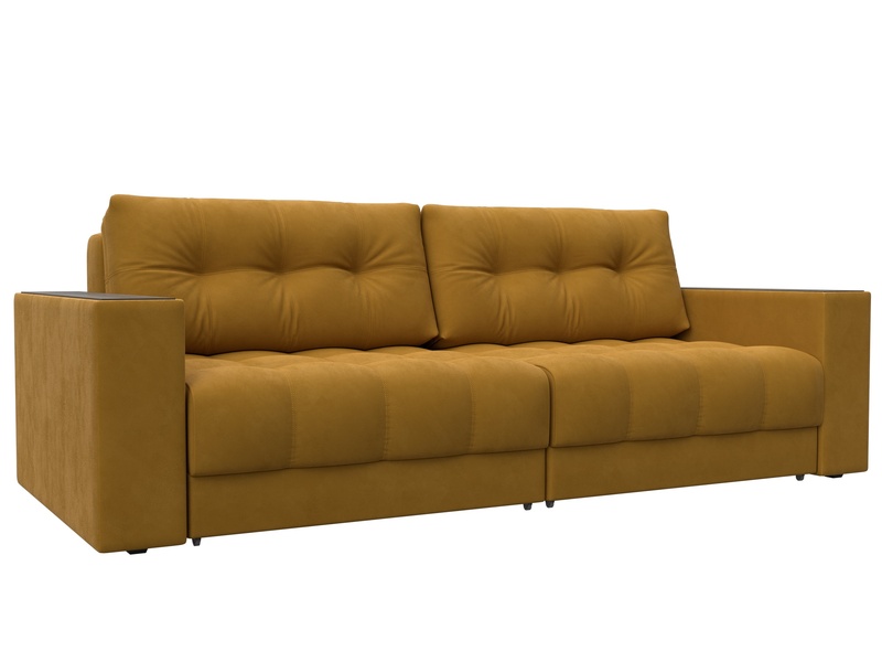 Диван прямой с декором Лига-049 НПБ, Велюр, BRUT 10 желтый