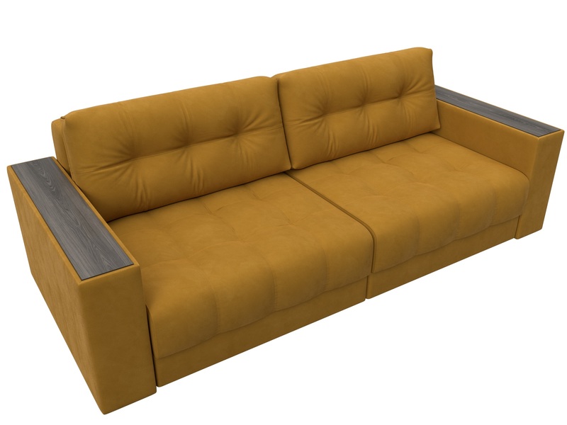 Диван прямой с декором Лига-049 НПБ, Велюр, BRUT 10 желтый